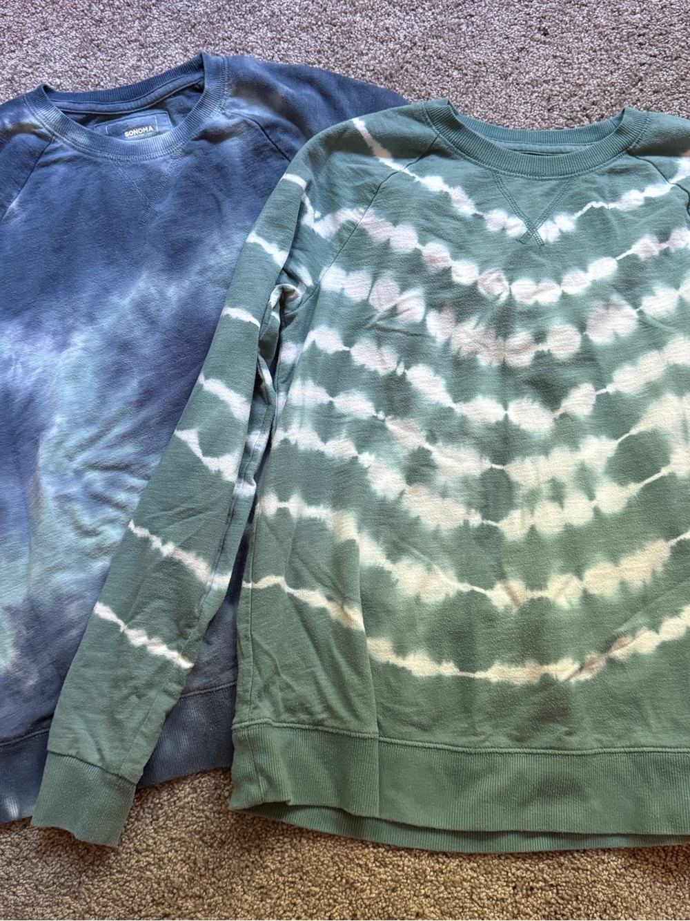 Sonoma Green and Blue Tie-Dye Crewneck Sweatshirts